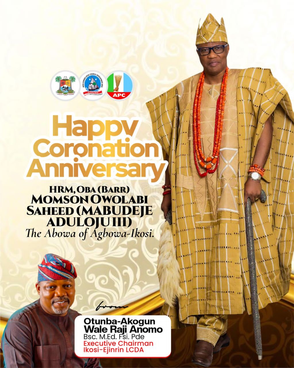 Ikosi-Ejinrin LCDA Felicitates Abowa of Agbowa-Ikosi on 2nd Coronation Anniversary