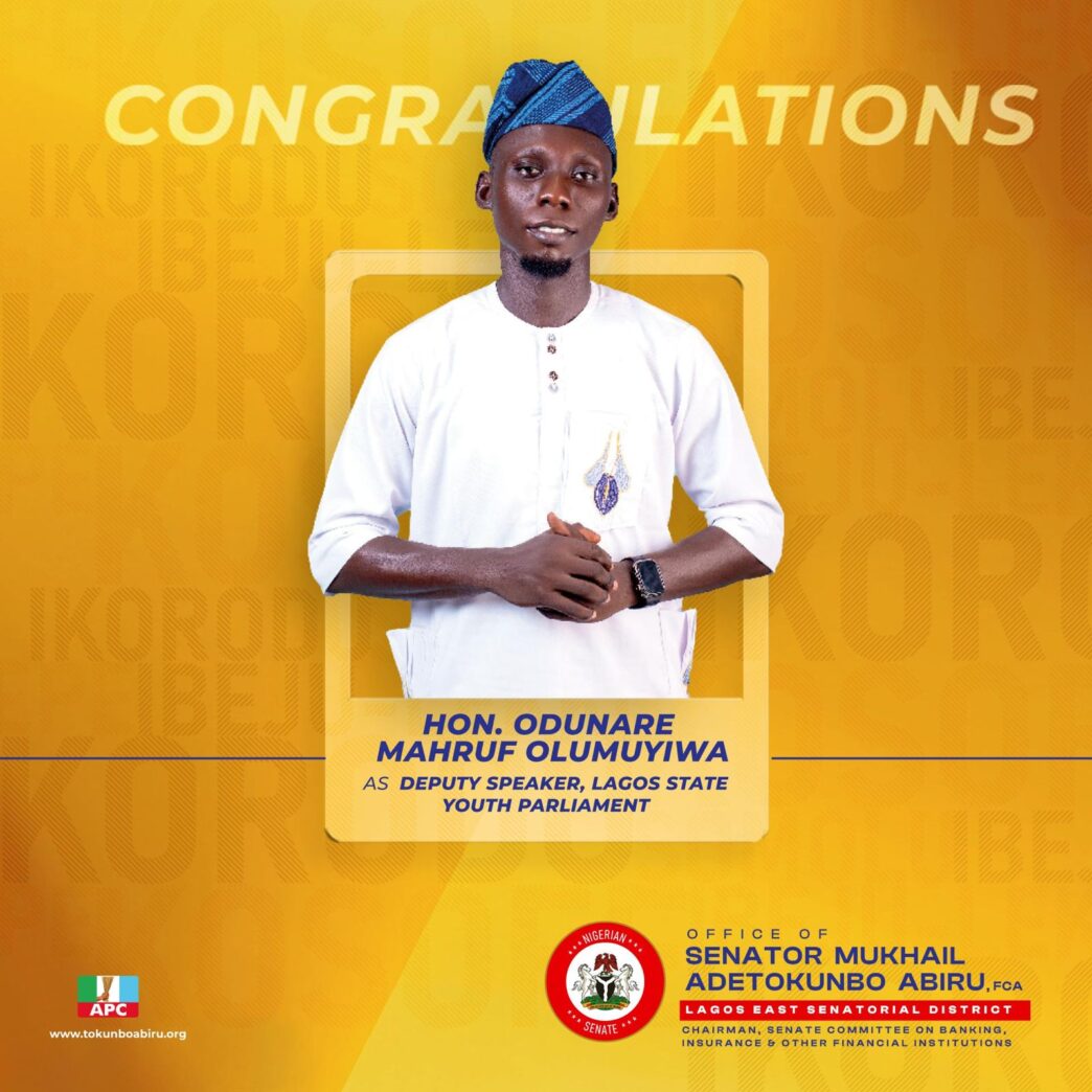 Senator Tokunbo Abiru Celebrates Odunare’s Emergence as Deputy Speaker, Lagos State Youth Parliament