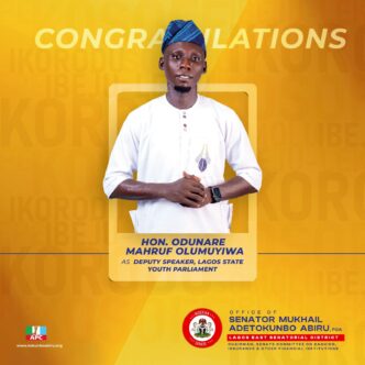 Senator Tokunbo Abiru Celebrates Odunare’s Emergence as Deputy Speaker, Lagos State Youth Parliament