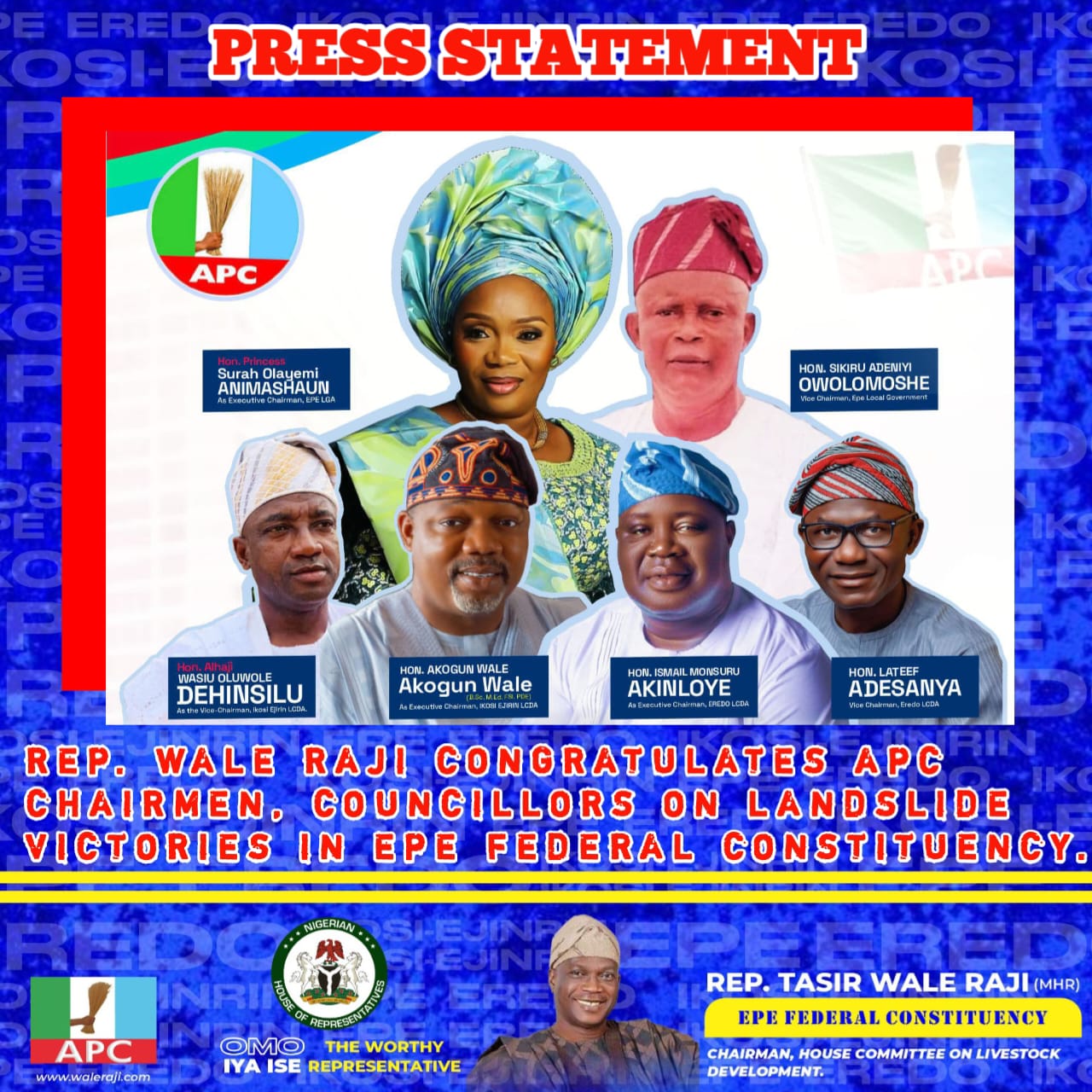 LG Polls: Wale Raji Congratulates APC on Landslide Victory in Epe Local Government Elections