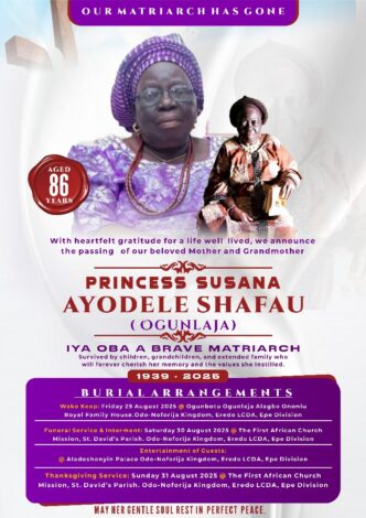 Princess Susana Ogunlaja, Respected Matriarch of Odo Noforija, Passes On at 86