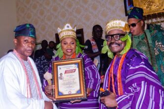 Ilara Kingdom Honours Amb. Oluwatoyin Lawal, Wife with Bobaguwa Titles