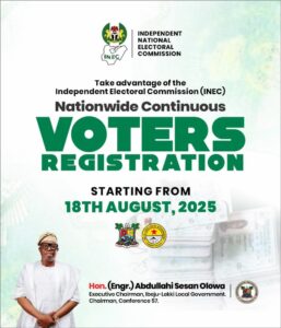 Ibeju-Lekki Chairman Urges Residents to Participate in Upcoming INEC Voter Registration Exercise
