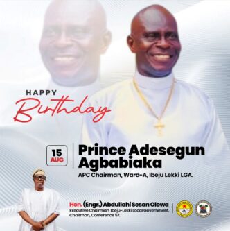 Ibeju-Lekki Council Boss Felicitates APC Ward A Chairman, Hon. Adesegun Agbabiaka, on Birthday