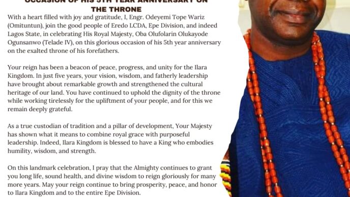 Hon. Engr. Odeyemi Tope Wariz Pays Tribute to Alara of Ilara Kingdom on 5th anniversary