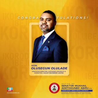 Senator Tokunbo Abiru Congratulates Hon. Olusegun Olulade on Appointment at Galaxy Backbone Ltd.