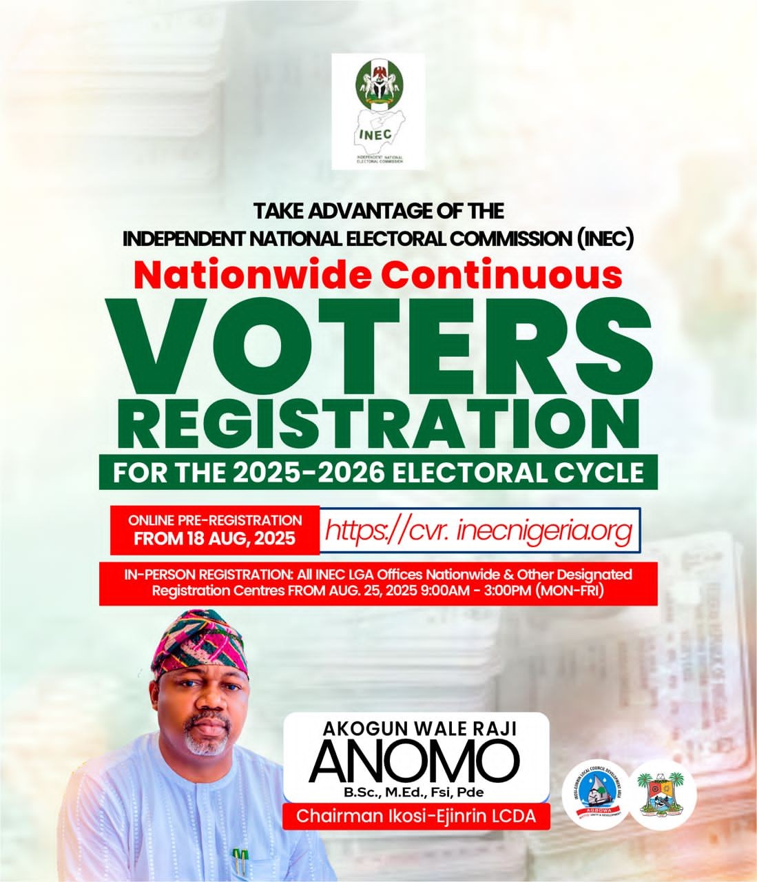 INEC CVR: Ikosi-Ejinrin LCDA Chairman Urges Residents to Participate
