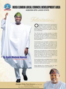 Ikosi-Ejinrin LCDA Chairman Felicitate Lagos Deputy Governor on His Birthday