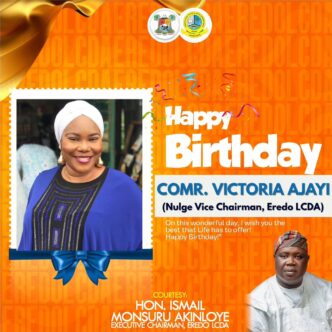 Eredo LCDA Chairman Celebrates Vice Chairman, Comr. Victoria Ajayi on Birthday