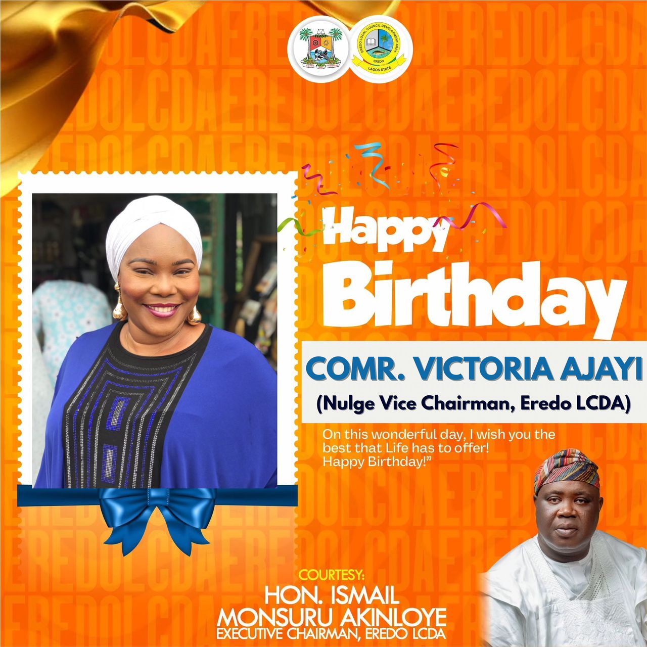 Eredo LCDA Chairman Celebrates Vice Chairman, Comr. Victoria Ajayi on Birthday