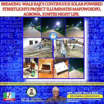 Rep. Wale Raji Lights Up Mafowosofo Street, Boosts Nightlife, Safety in Agbowa