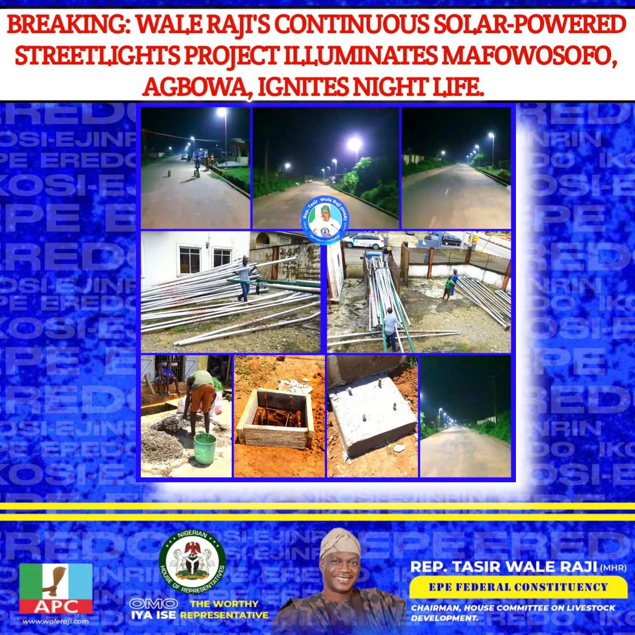 Rep. Wale Raji Lights Up Mafowosofo Street, Boosts Nightlife, Safety in Agbowa