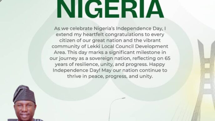 Lekki LCDA Chairman Celebrates Nigeria at 65, Calls for Unity, Renewed Commitment