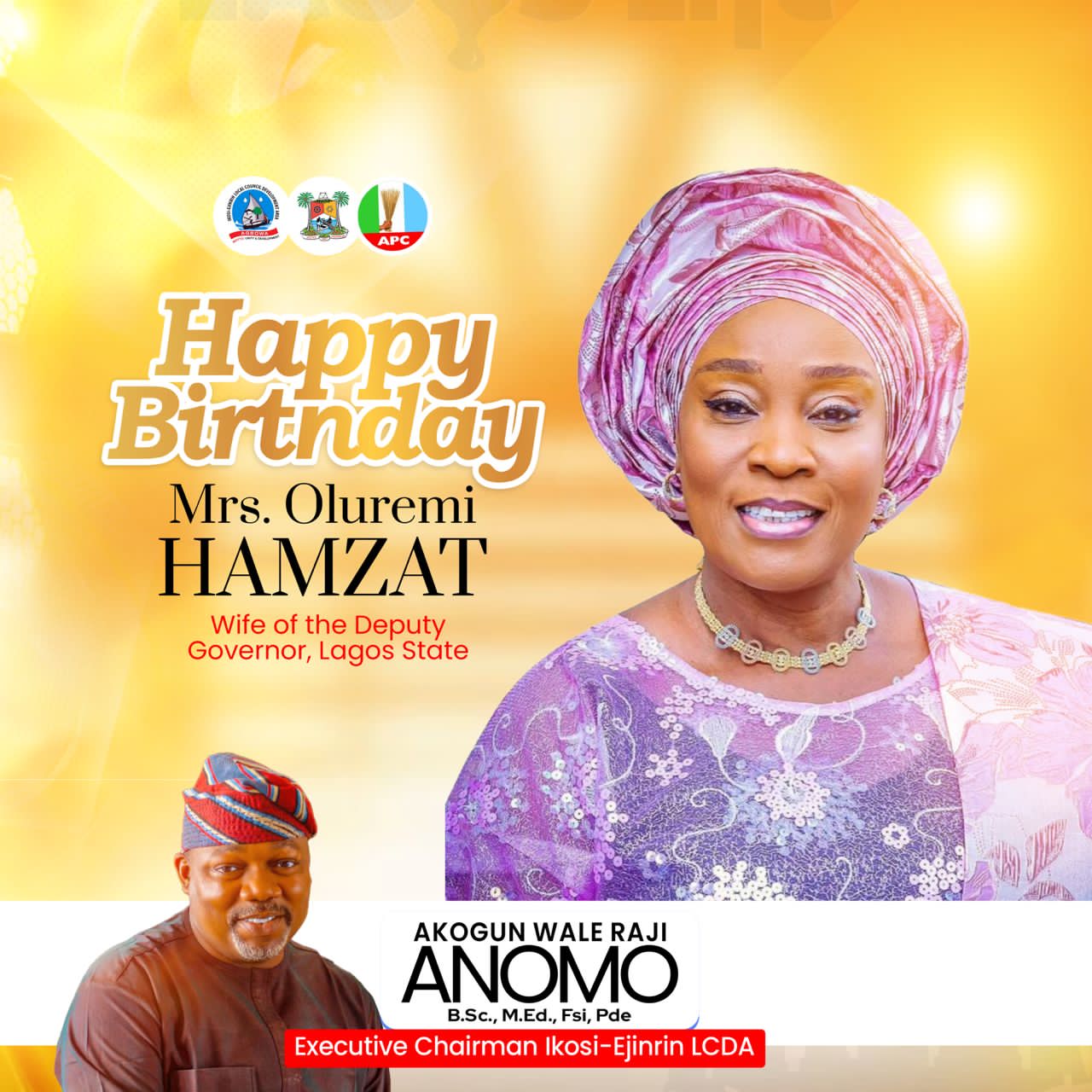 Ikosi-Ejinrin LCDA Chairman, Akogun Wale Raji Anomo, Celebrates Mrs. Oluremi Hamzat on Her Birthday