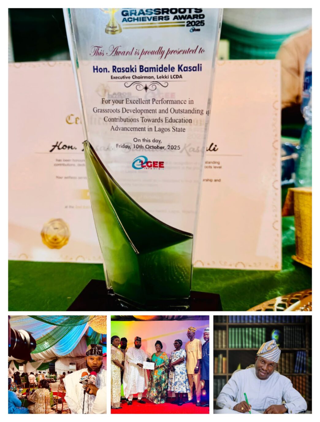 Lekki LCDA Chairman, Engr. Rasaki Bamidele Kasali, Honoured at Lagos Grassroots Awards