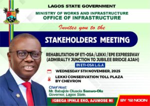 Lagos Govt to Hold Stakeholders’ Meeting on Rehabilitation of Eti-Osa/Lekki-Epe Expressway