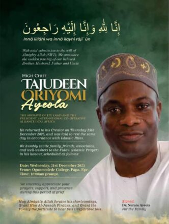 Fidau Prayer Held in Honour of Late High Chief Tajudeen Oriyomi Ayeola