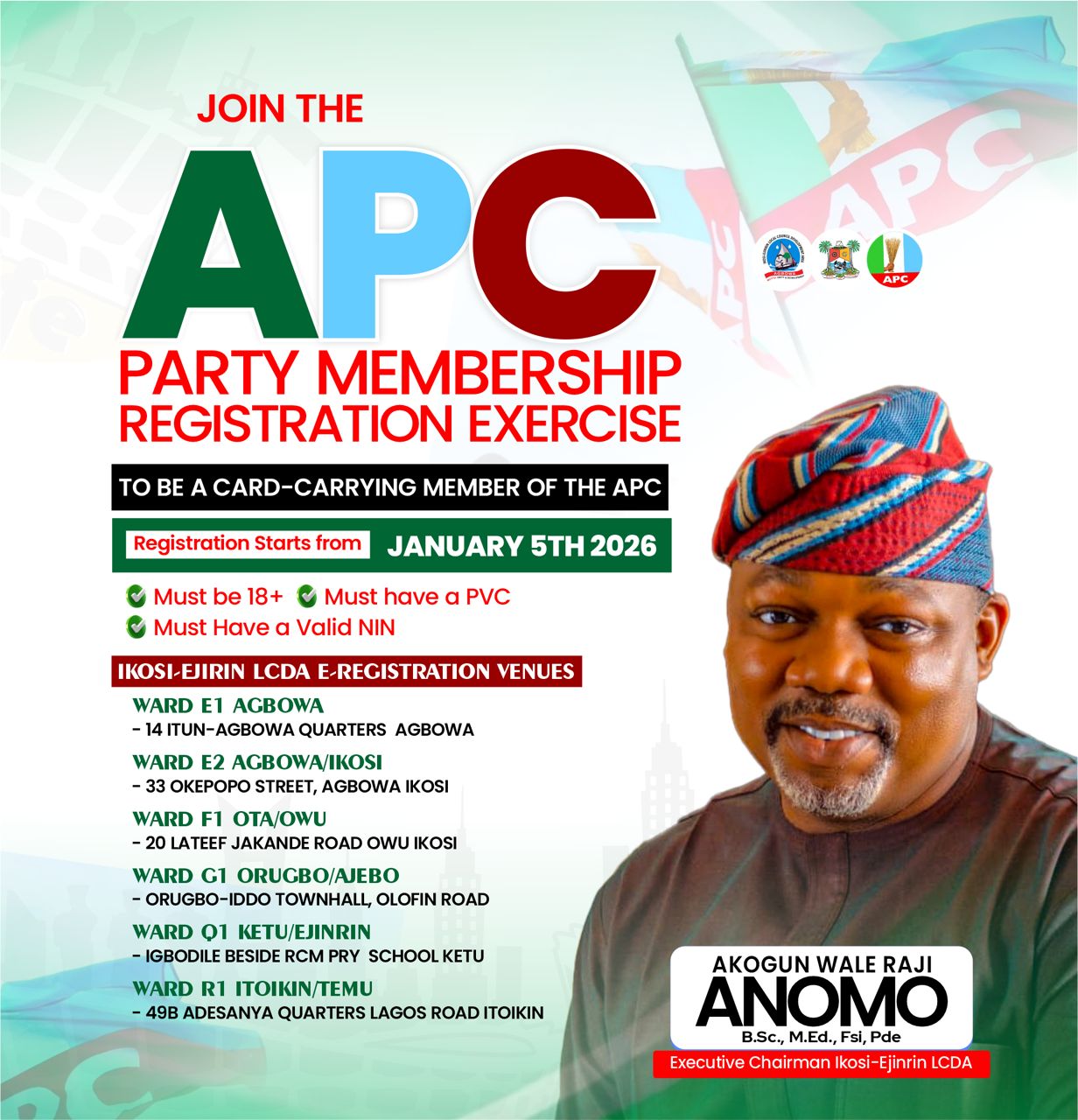 Anomo Calls for Active Participation as APC Begins Digital Registration Drive