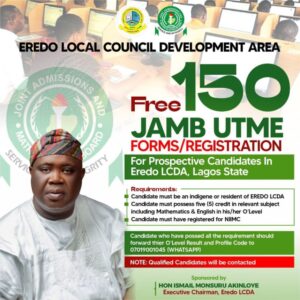Free JAMB UTME registration Eredo LCDA